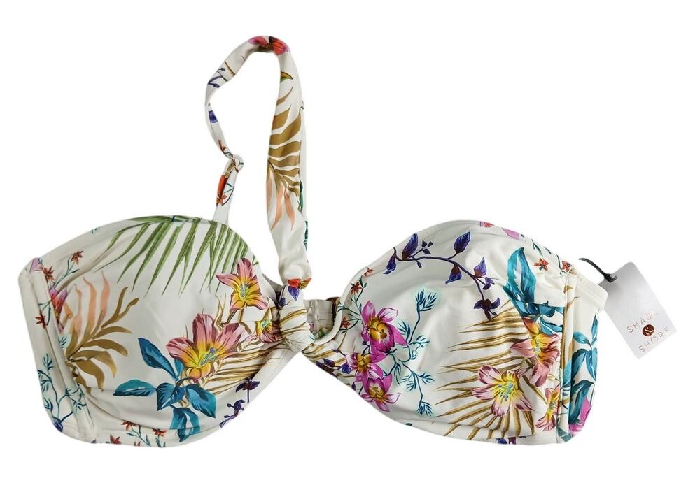 Shade & Shore Swimwear Womens XL White Floral Bikini Top Padded NWT